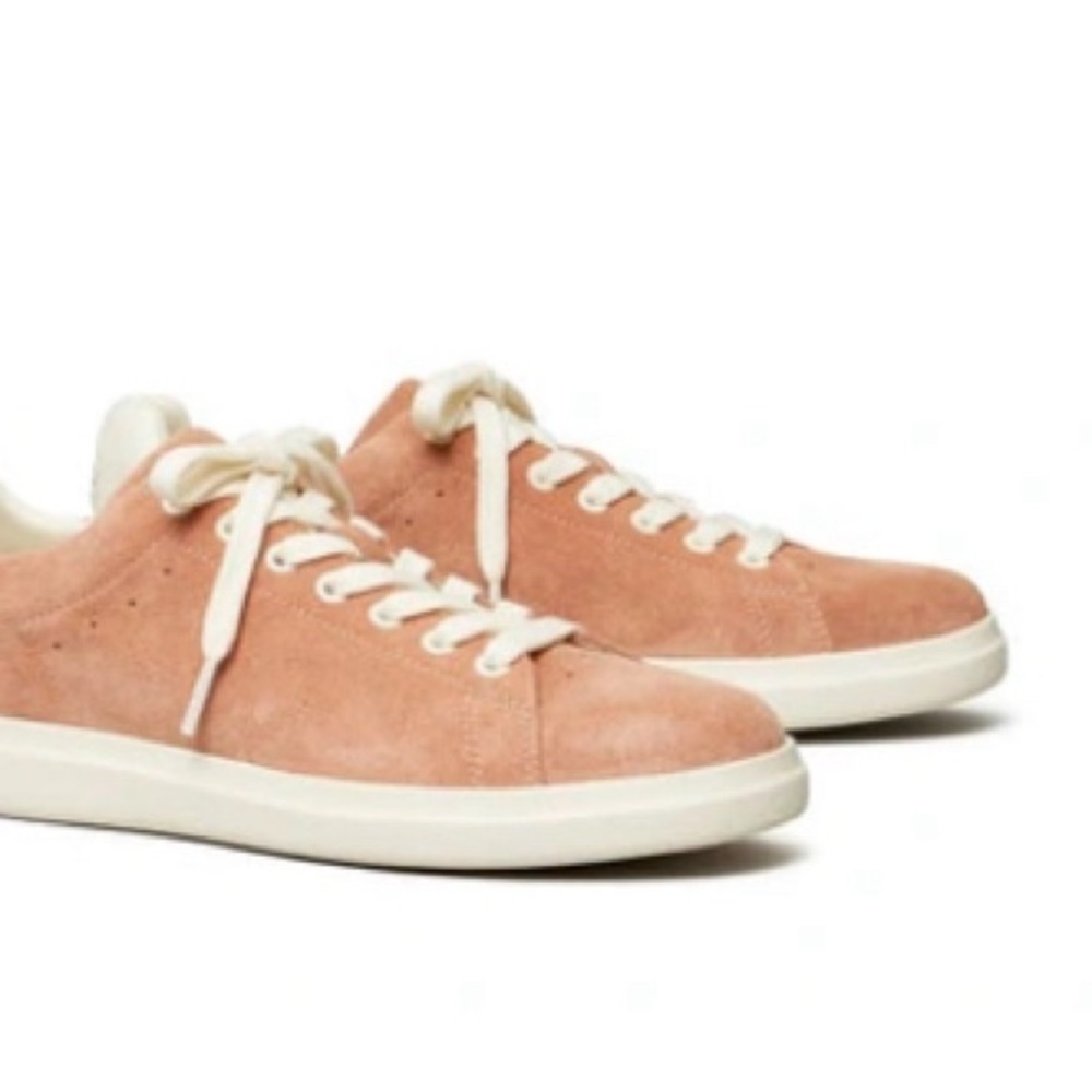 Tory Burch Howell Court Embroidered Suede Sneakers in Malva/ New Ivory